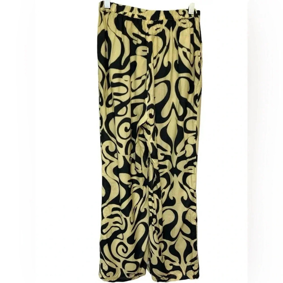 Find Me Now Vega moonstone yellow and black wide leg flowy pants - Picture 1 of 9